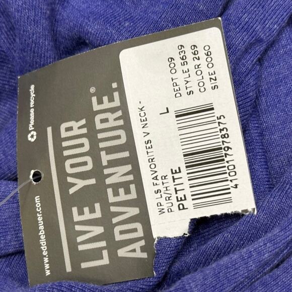 Eddie Bauer Violet V-Neck Favorites Long Sleeve Tee T Shirt Cotton Blend NWT P L - Picture 15 of 16
